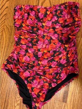 J. Crew Floral One-Piece Swimsuit in Black, Pink & Orange